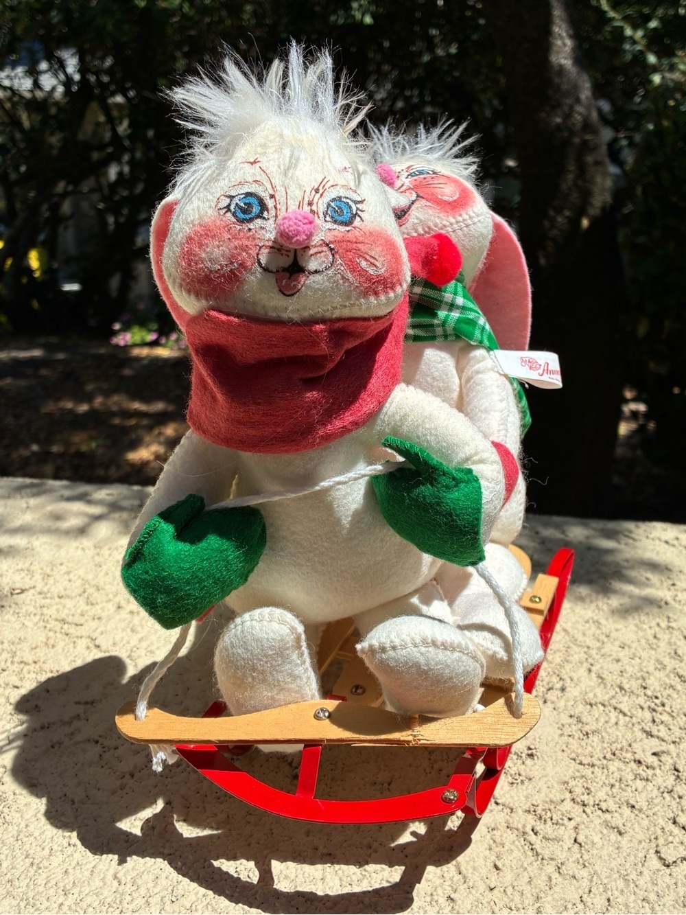 Vintage Style Annalee Felt Plush Bunnies on  Sled